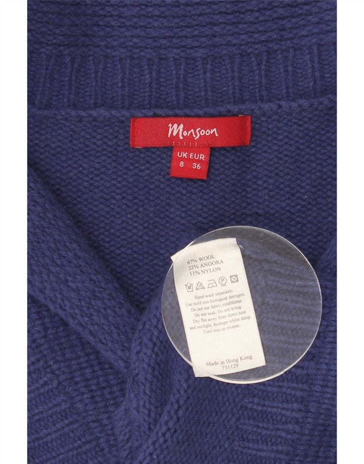 Suéter cardigã feminino Monsoon Reino Unido 8 lã azul pequena