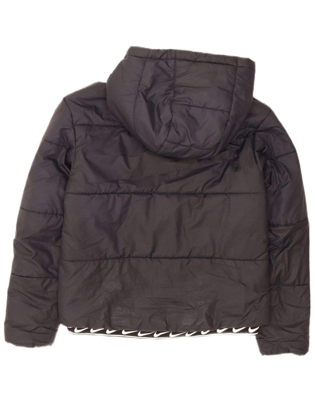 Jaqueta acolchoada com capuz gráfico feminino Nike UK 10 pequena poliéster preta