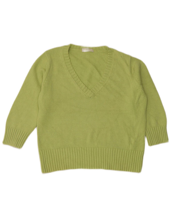 Suéter feminino Marks & Spencer manga 3/4 com decote em V Reino Unido 18 XL verde