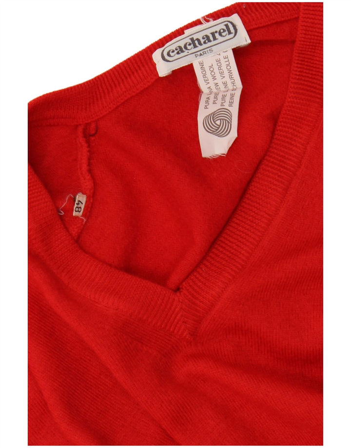 Suéter feminino Cacharel com decote em V IT 48 XL lã vermelha