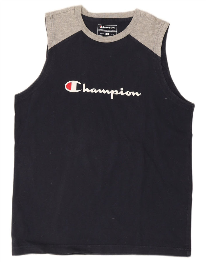 Colete gráfico masculino Champion pequeno algodão colorblock azul marinho