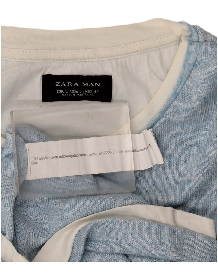 Camiseta masculina Zara Top grande algodão azul