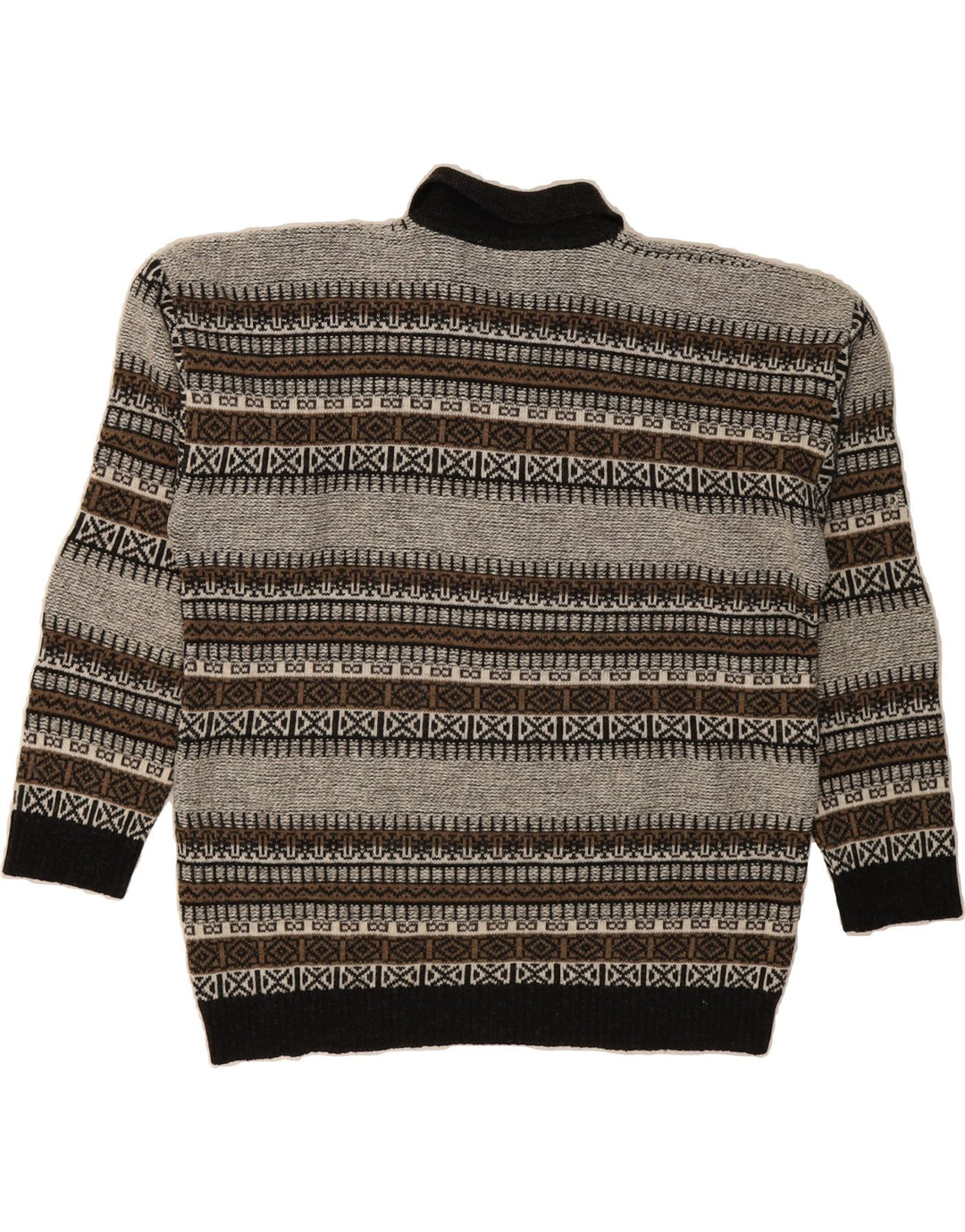 GAUCHO Mens Polo Neck Jumper Sweater XL Grey Fair Isle Vintage Gaucho and Second-Hand Gaucho from Messina Hembry 