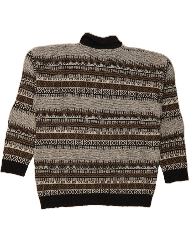 GAUCHO Mens Polo Neck Jumper Sweater XL Grey Fair Isle Vintage Gaucho and Second-Hand Gaucho from Messina Hembry 