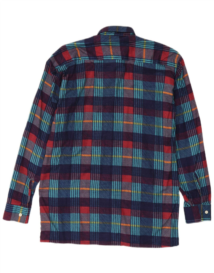 Camisa masculina vintage de flanela tamanho 37/38 pequena azul marinho xadrez algodão