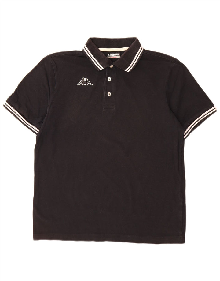 Camisa polo masculina Kappa grande listrada preta