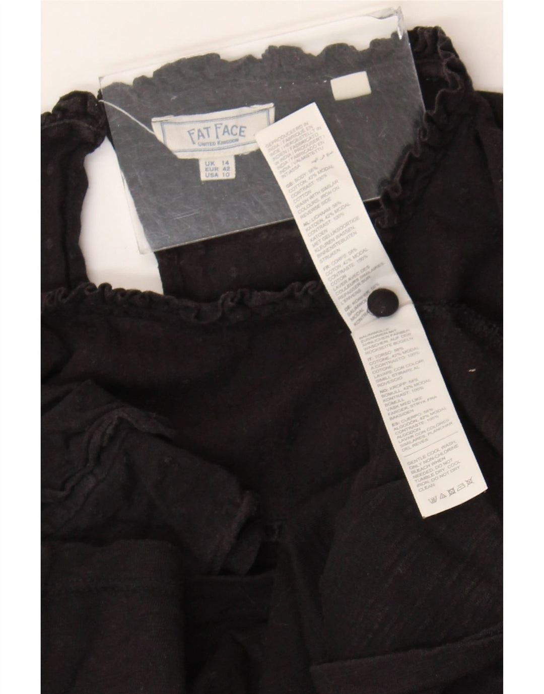 Blusa feminina Fat Face Top UK 14 grande algodão preto