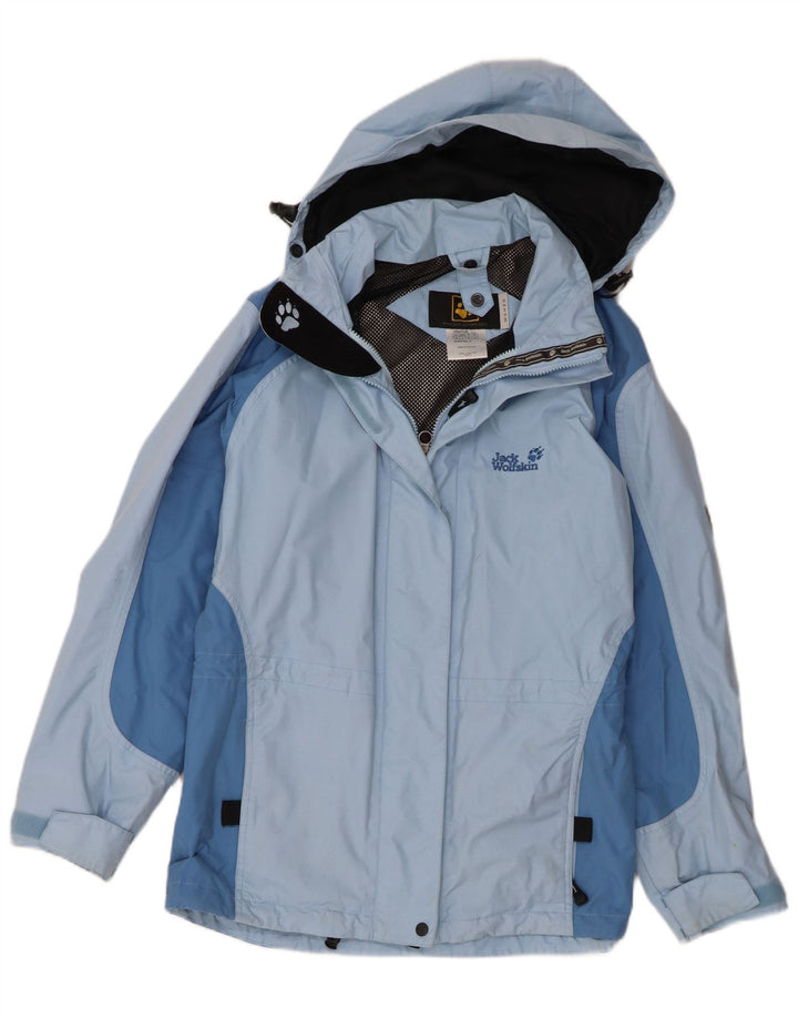Jaqueta de chuva feminina com capuz Jack Wolfskin Reino Unido 12 poliamida azul médio