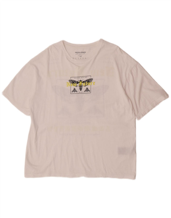 Camiseta gráfica masculina Jack & Jones Top médio algodão branco