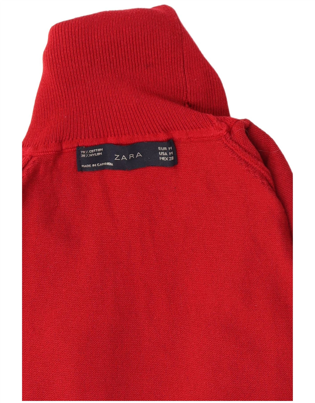 Suéter feminino Zara de manga curta com gola redonda Reino Unido 12 médio vermelho
