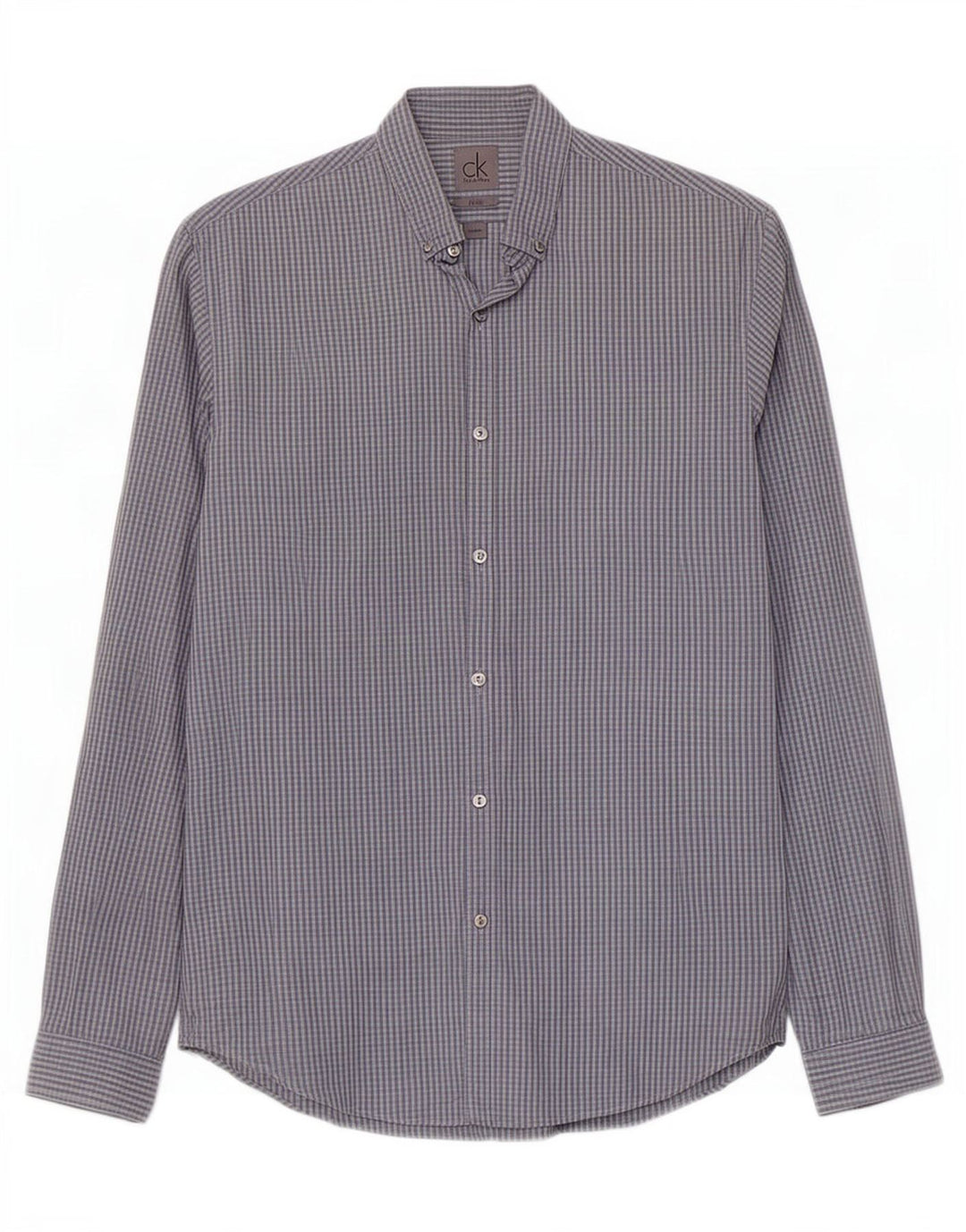 Camisa masculina Calvin Klein Slim Fit tamanho 39 15 1/2 algodão guingão azul médio