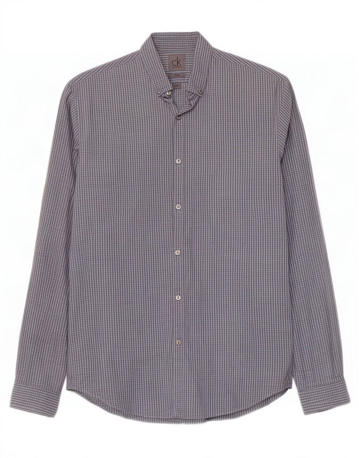 Camisa masculina Calvin Klein Slim Fit tamanho 39 15 1/2 algodão guingão azul médio