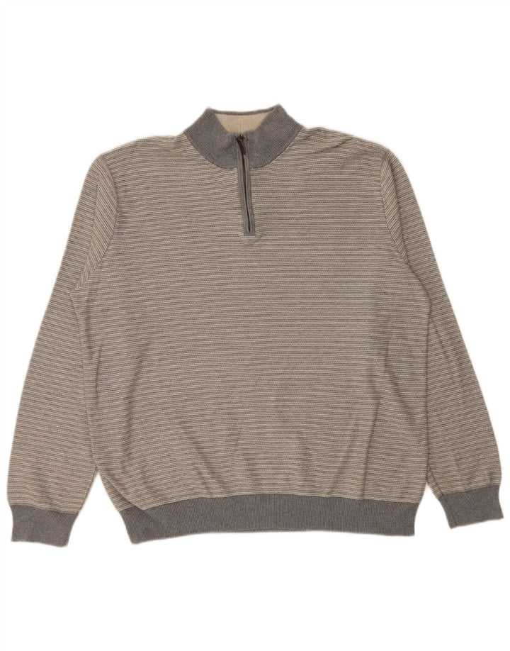 Suéter masculino Marks & Spencer de ajuste regular com zíper e gola XL listrado cinza