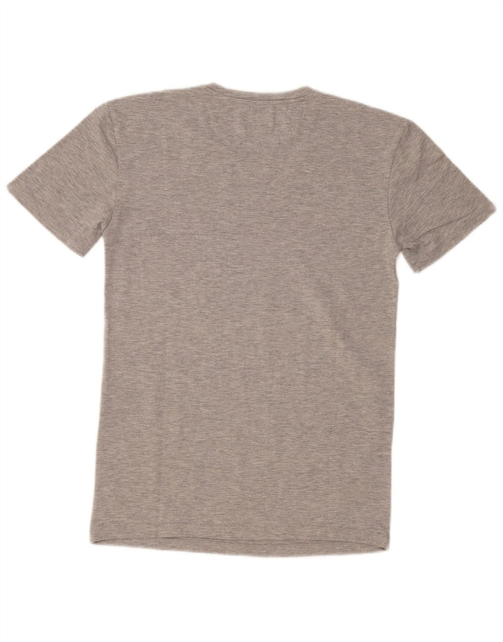 Camiseta masculina Zara Super Slim Fit top pequeno cinza manchado