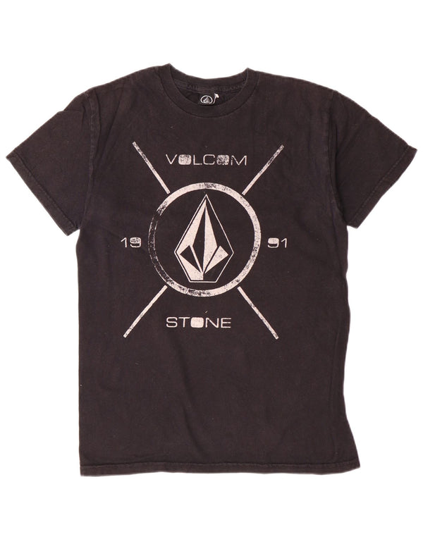 Volcom Camiseta masculina gráfica top pequeno algodão preto