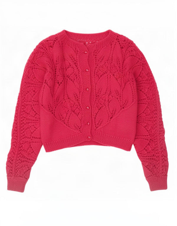 Suéter Cardigan Feminino Vintage Reino Unido 14 Grande Rosa