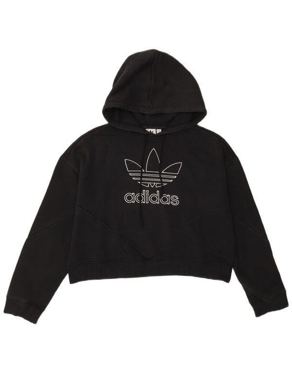 Adidas Womens Crop Graphic Hoodie Jumper Reino Unido 12 Médio Algodão Preto