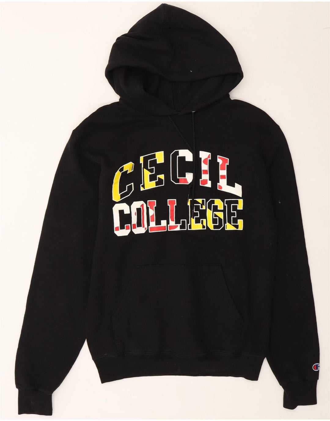 CHAMPION Mens Graphic Hoodie Jumper Small Black Cotton Vintage Champion and Second-Hand Champion from Messina Hembry 