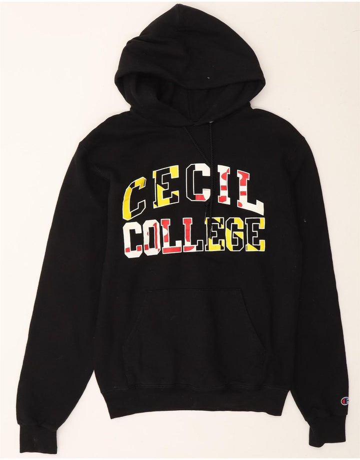CHAMPION Mens Graphic Hoodie Jumper Small Black Cotton Vintage Champion and Second-Hand Champion from Messina Hembry 