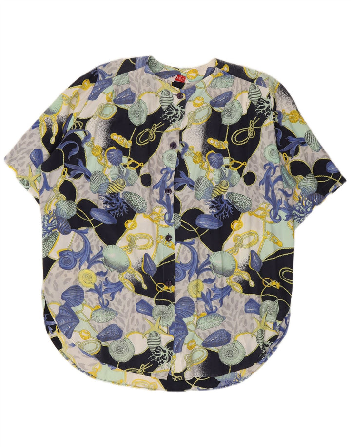 Blusa feminina vintage com padrão abstrato Reino Unido 16 grande multicolorida