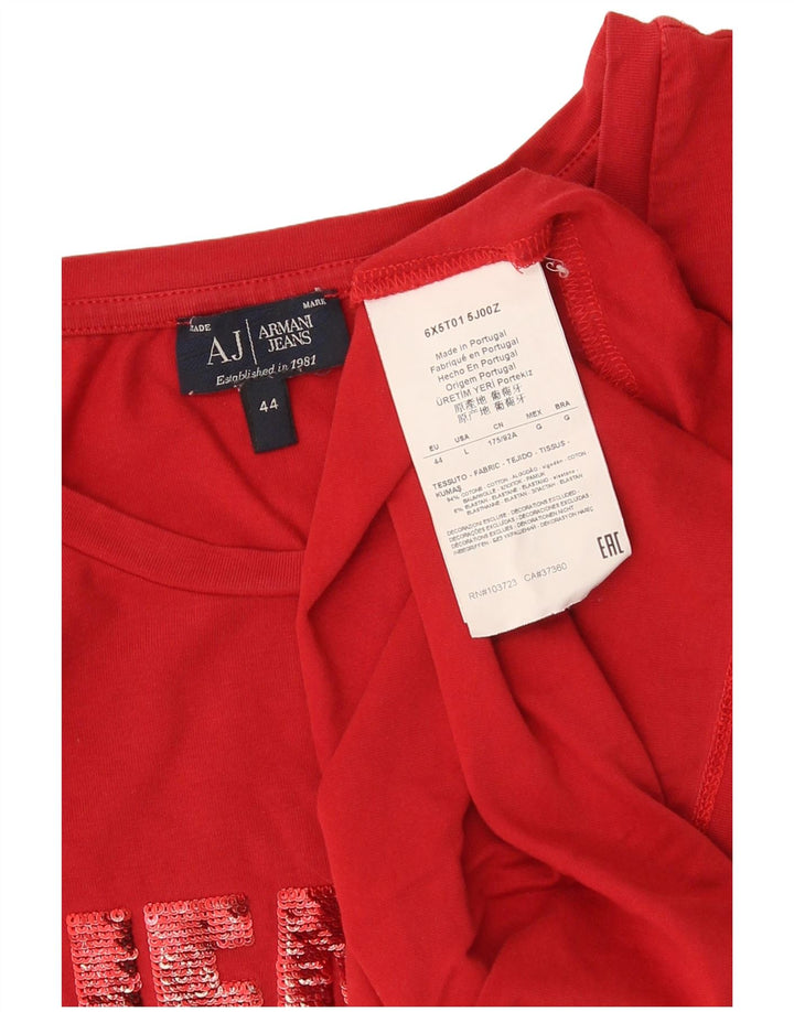 Armani Jeans camiseta feminina gráfica Top IT 44 algodão vermelho médio