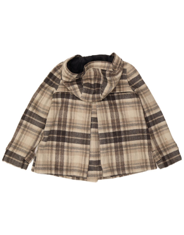 Zara Womens Hooded Pea Coat UK 14 Poliéster xadrez cinza médio