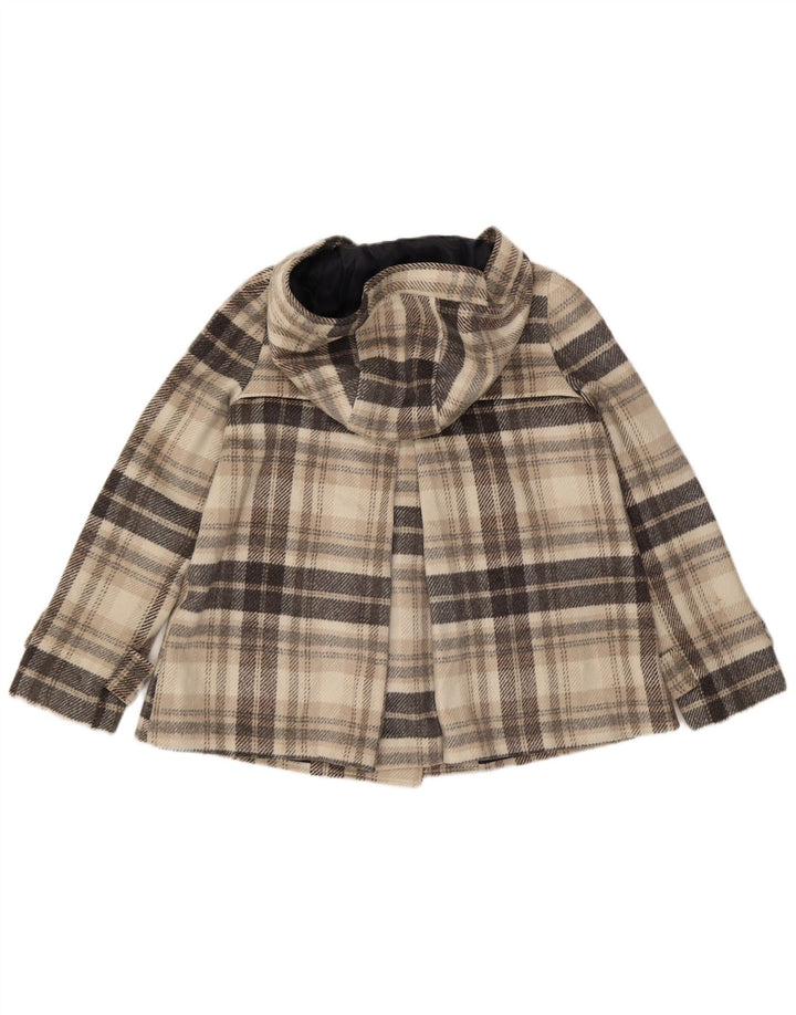 Zara Womens Hooded Pea Coat UK 14 Poliéster xadrez cinza médio