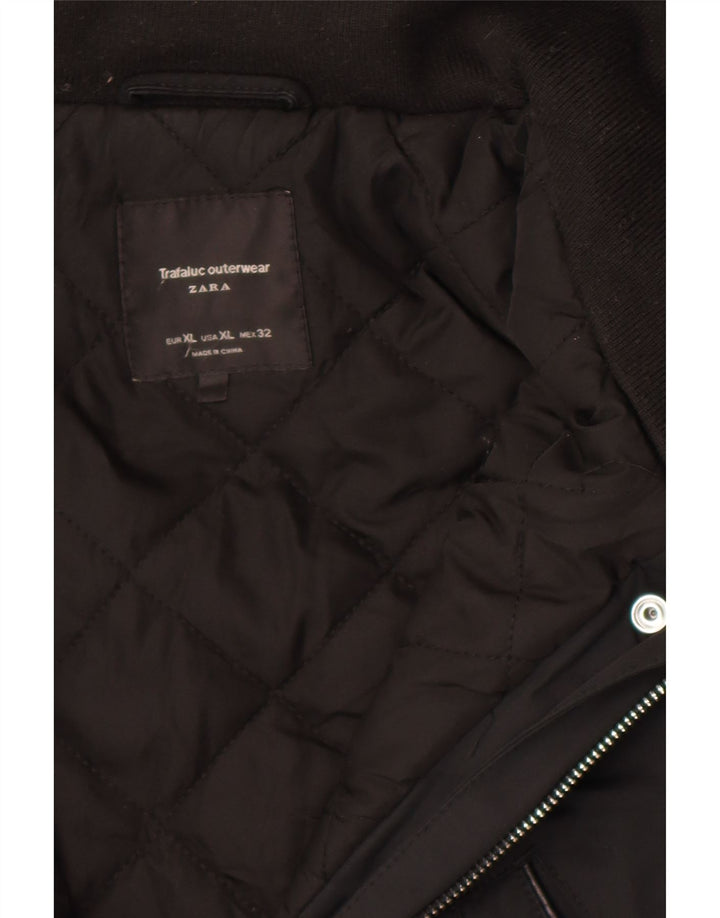 Jaqueta corta-vento com capuz feminino Zara UK 18 XL preto poliéster