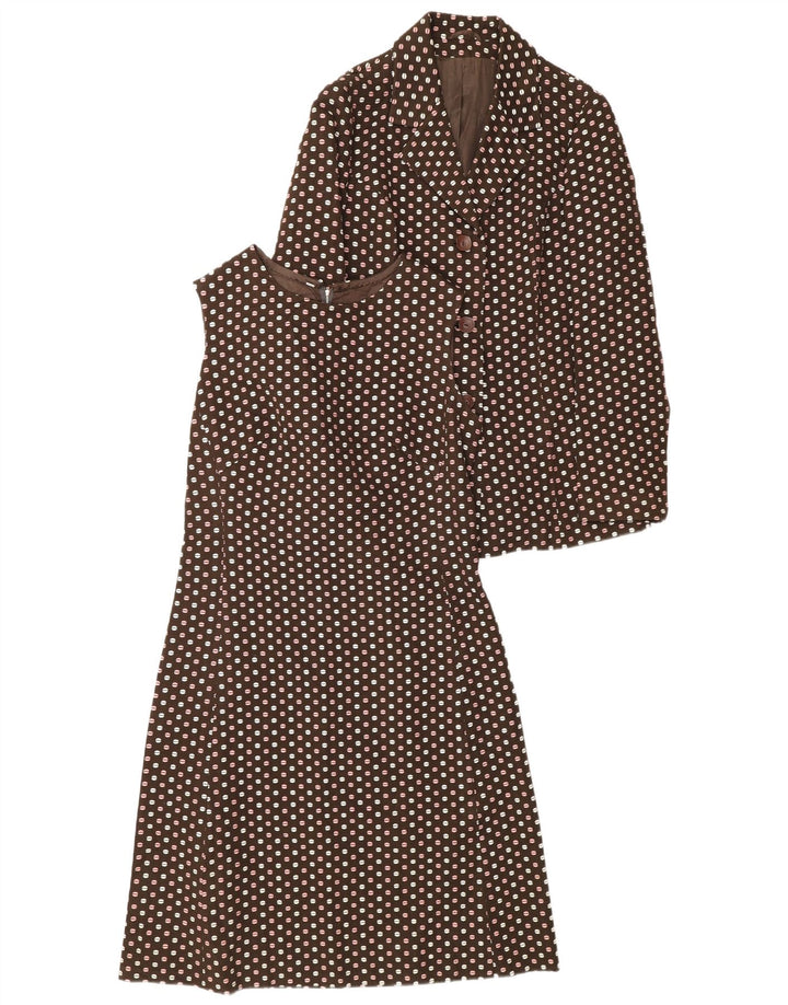 Conjunto feminino vintage de 3 botões e 2 peças IT 48 XL marrom bolinhas