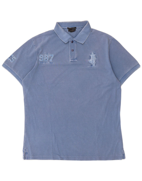 Camisa polo masculina Marlboro Classics grande algodão azul