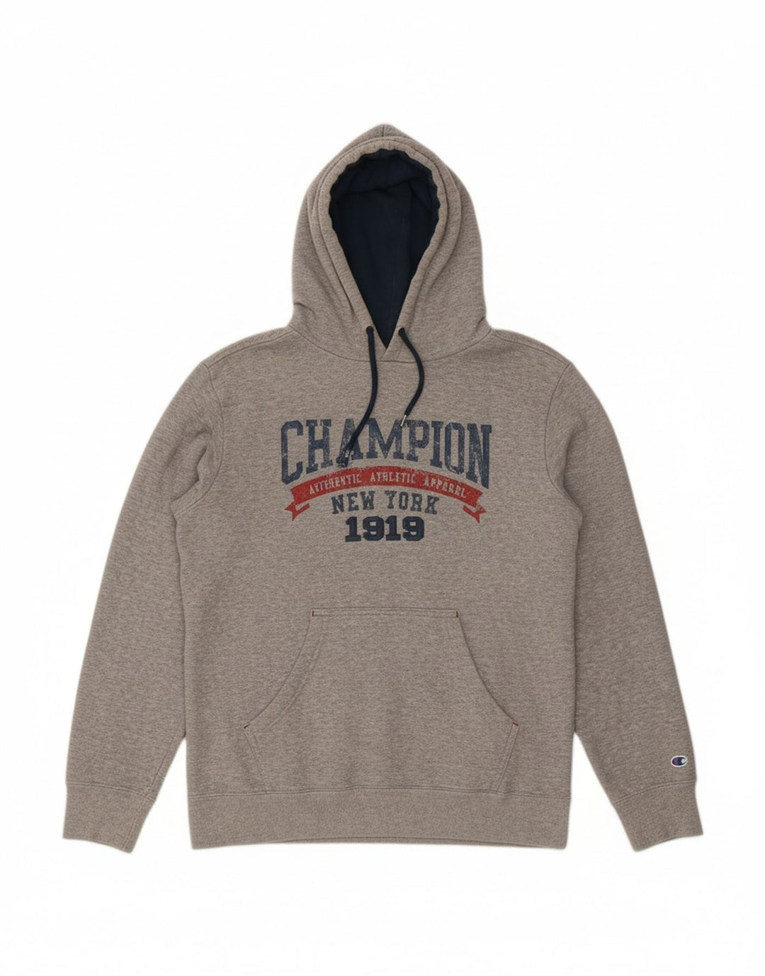 CHAMPION Suéter com capuz gráfico masculino cinza médio
