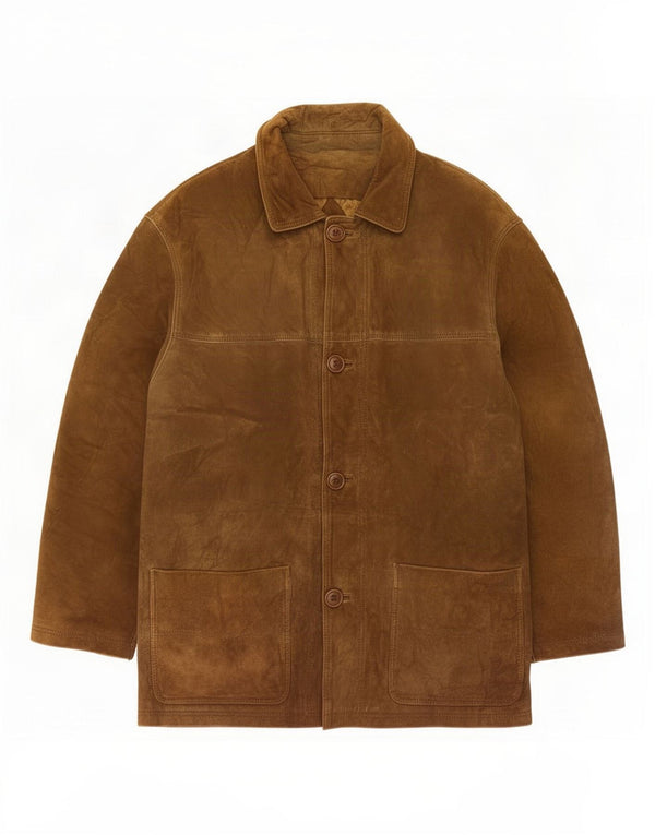 Jaqueta de camurça masculina vintage Reino Unido 36 couro marrom pequeno