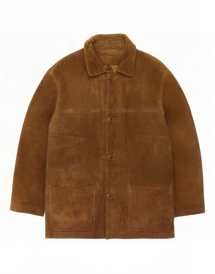 Jaqueta de camurça masculina vintage Reino Unido 36 couro marrom pequeno