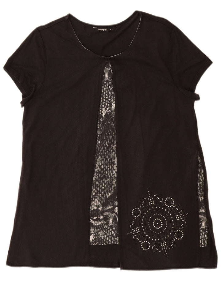 Desigual Top túnica feminina gráfica UK 18 XL preto