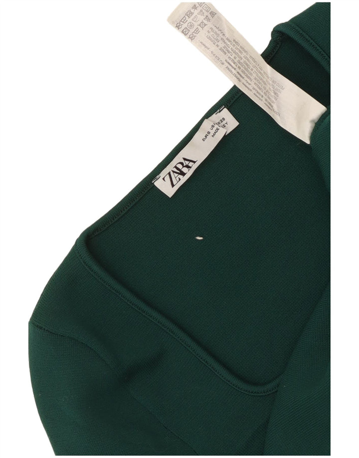Zara Crop Top Feminino Manga Longa Reino Unido 8 Poliéster Verde Pequeno