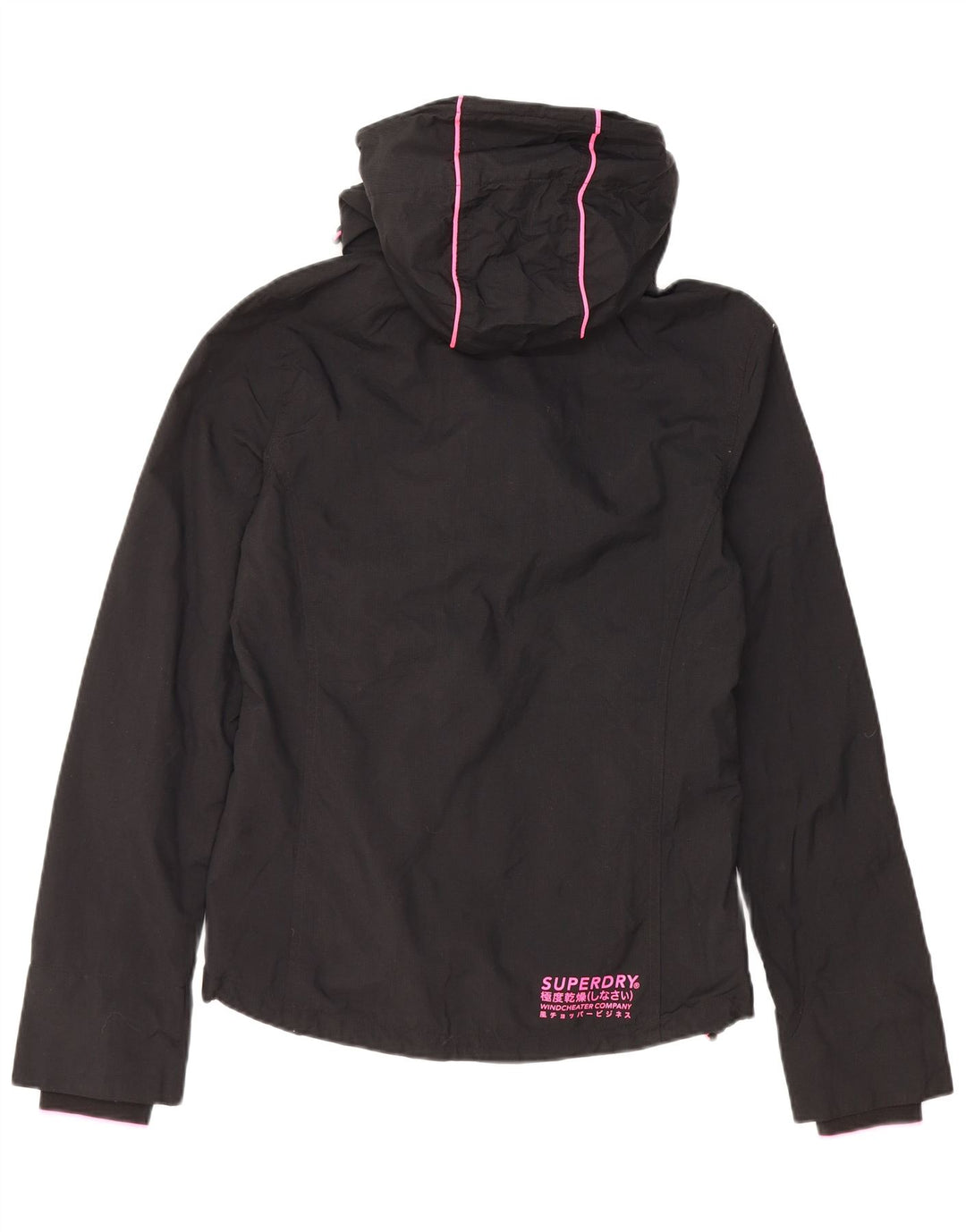 Jaqueta de chuva feminina SUPERDRY com capuz UK 10 pequena nylon preta