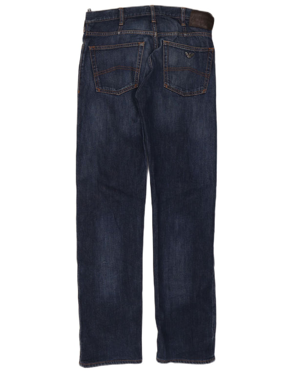 Armani Mens Regular Fit Straight Jeans W30 L32 Azul Marinho Algodão