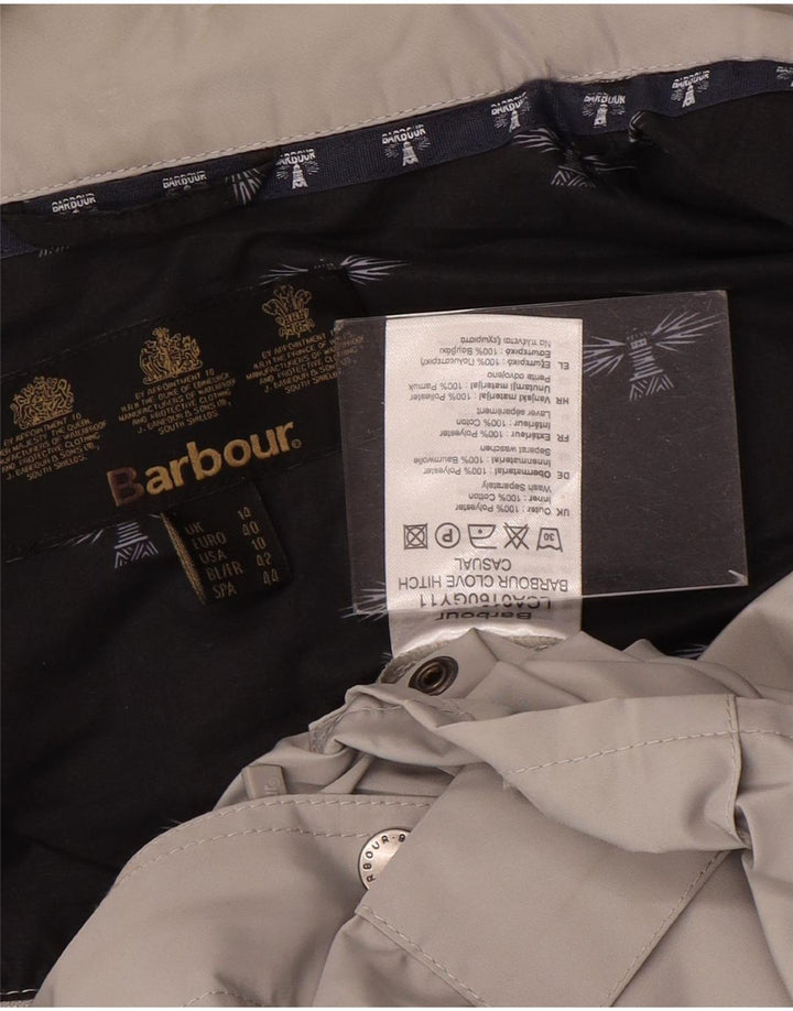 Jaqueta de chuva feminina com capuz Barbour UK 14 poliéster cinza grande