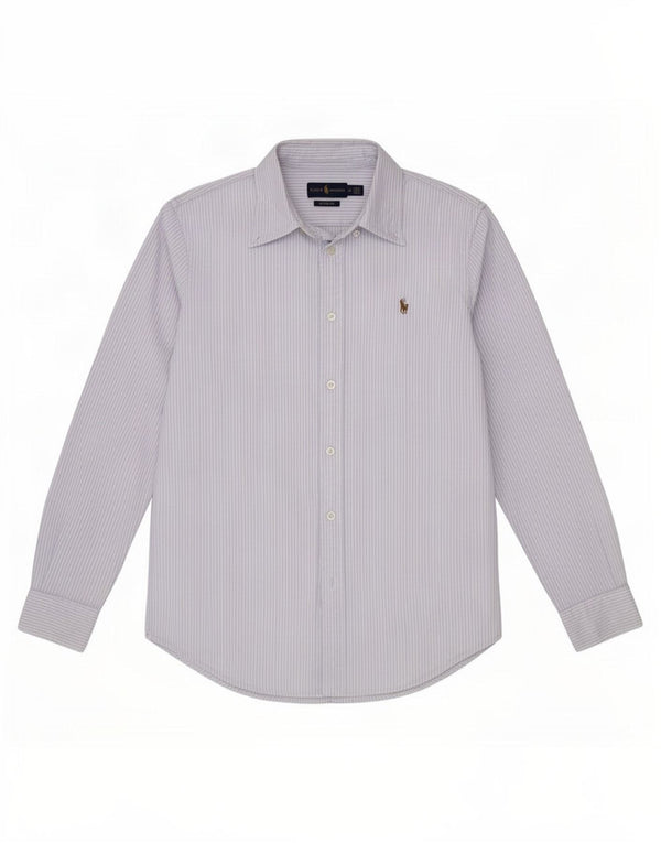 Camisa feminina Ralph Lauren com ajuste personalizado Reino Unido 12 risca de giz azul médio