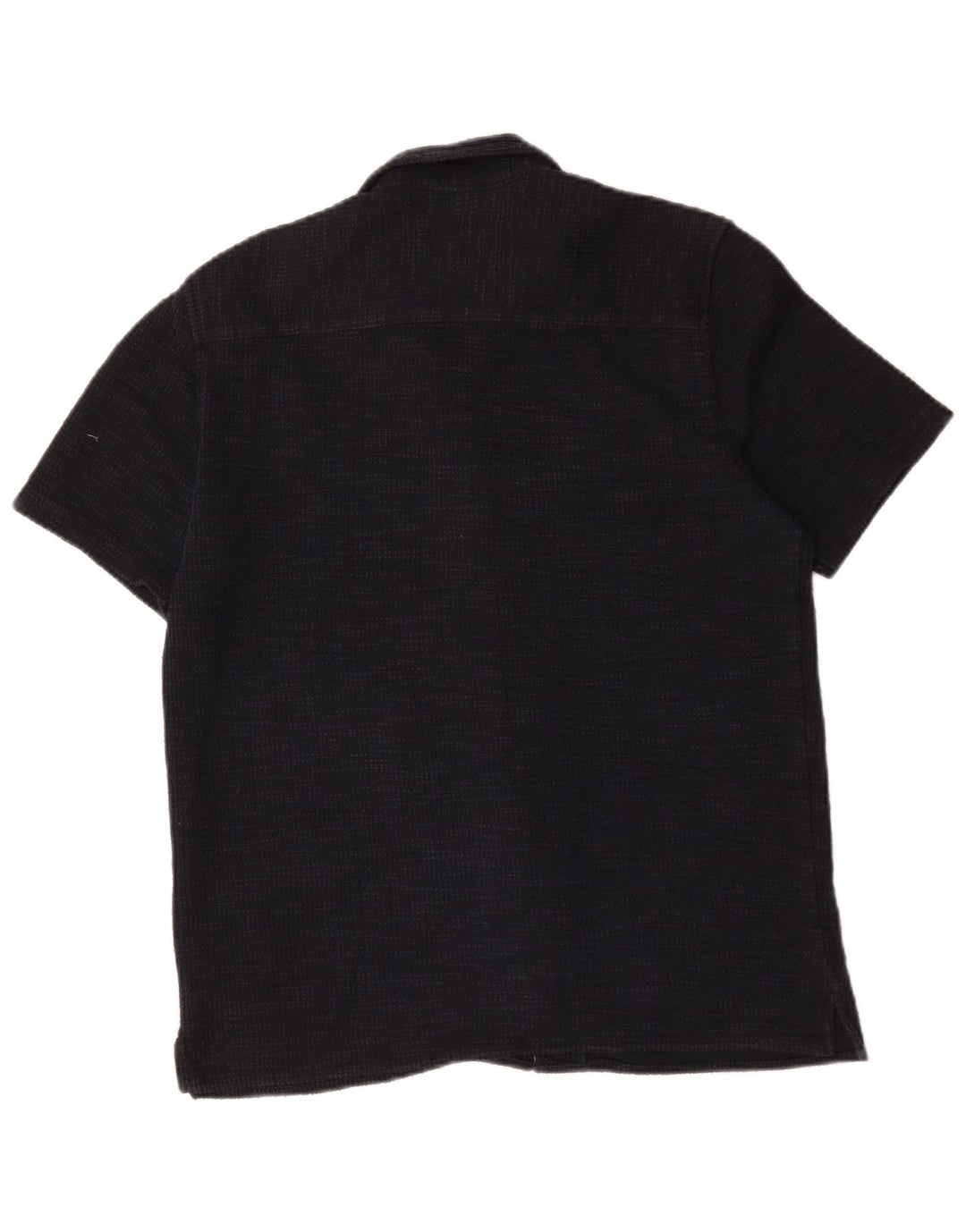 Camisa masculina de flanela de manga curta Zara algodão azul marinho médio
