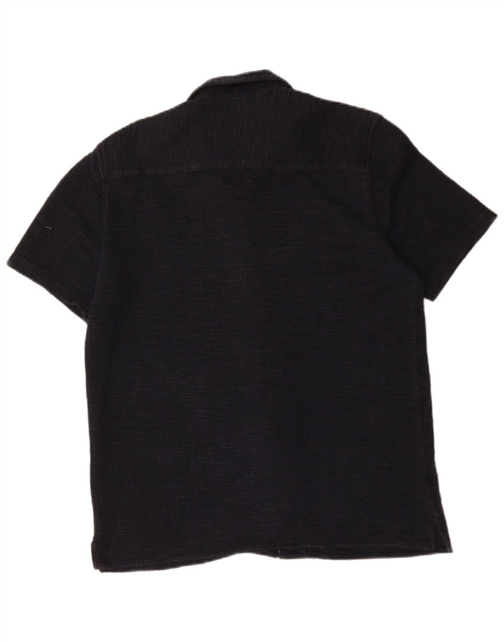 Camisa masculina de flanela de manga curta Zara algodão azul marinho médio