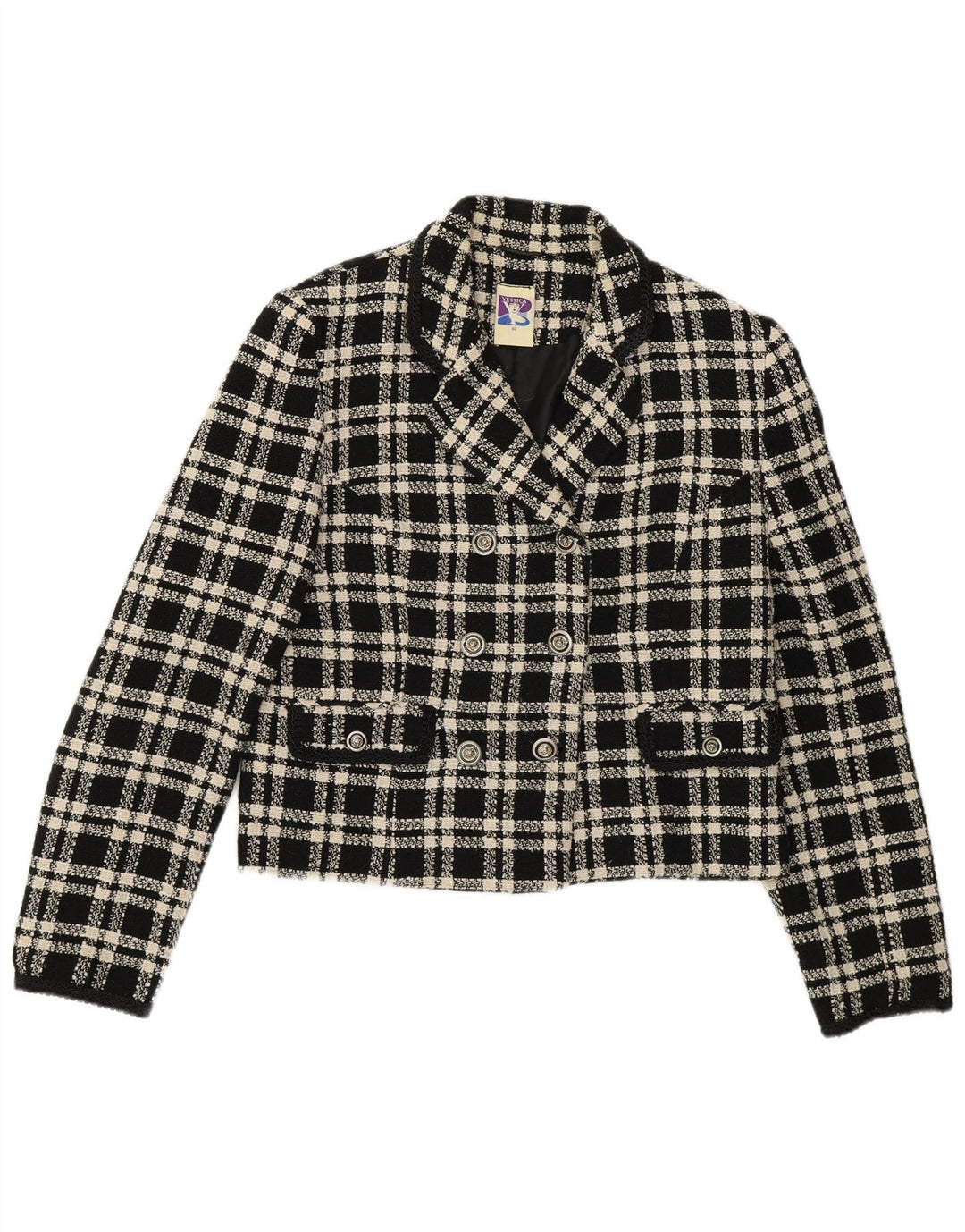 Jaqueta blazer feminina Yessica com peito duplo EU 40 médio preto xadrez lã