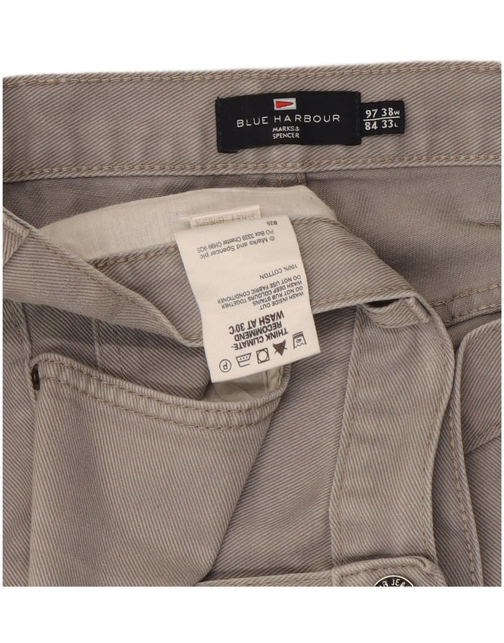 Calça jeans reta masculina Marks & Spencer Blue Harbor W38 L33 algodão cinza