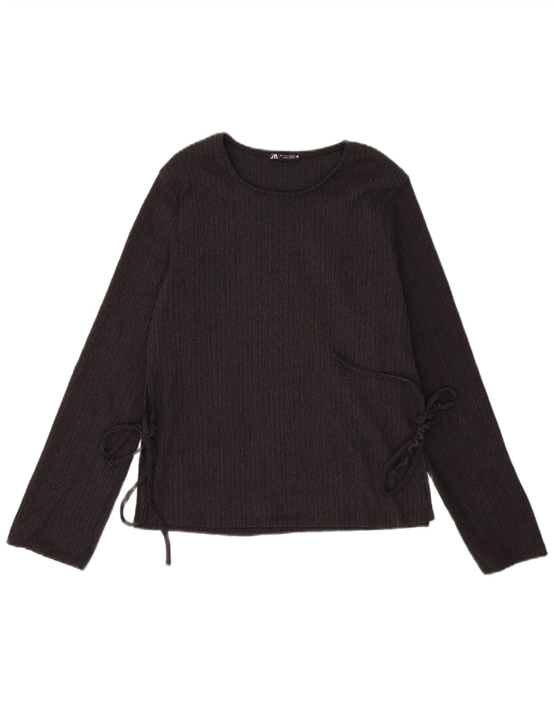 Top feminino Zara manga comprida UK 10 pequeno poliéster preto