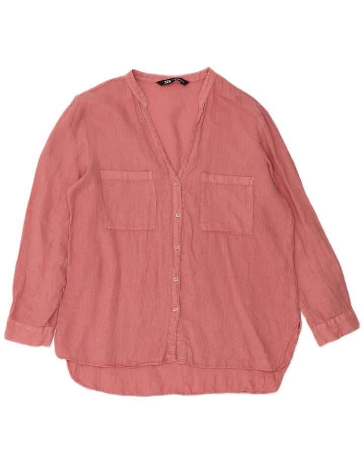 Blusa feminina ZARA manga 3/4 Reino Unido 16 grande rosa