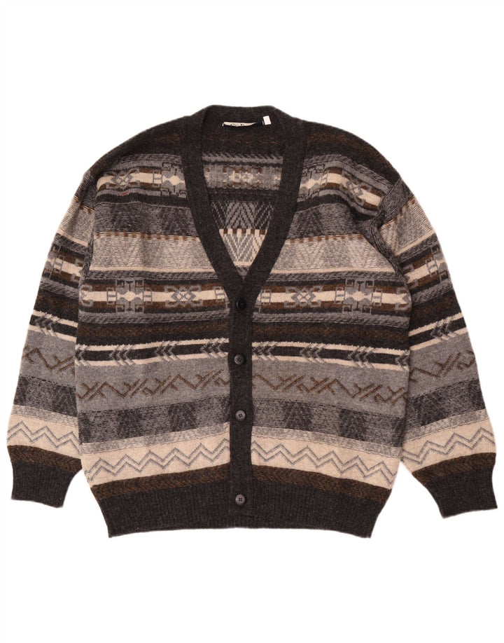 Suéter cardigã masculino Gioferrari IT 54 XL lã geométrica cinza