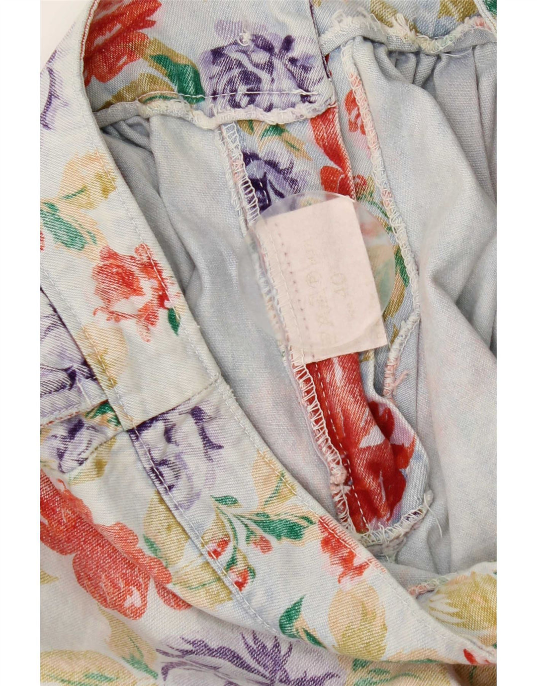 Shorts jeans feminino vintage com pegged IT 40 pequeno W25 floral multicolorido