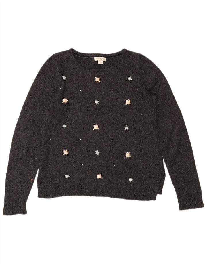 Suéter feminino MONSOON com gola canoa Reino Unido 12 algodão cinza médio