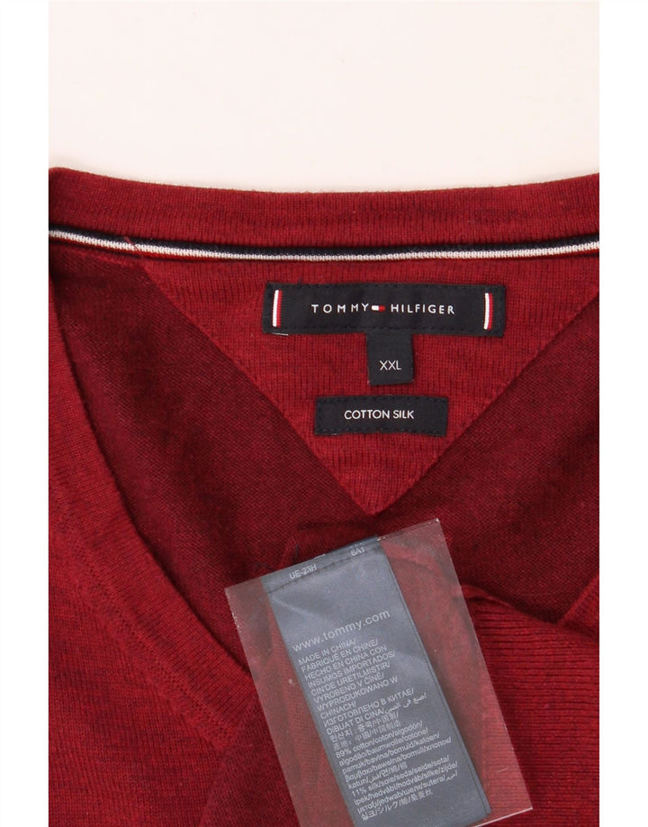 TOMMY HILFIGER Mens V-Neck Jumper Sweater 2XL Red Cotton Vintage Tommy Hilfiger and Second-Hand Tommy Hilfiger from Messina Hembry 