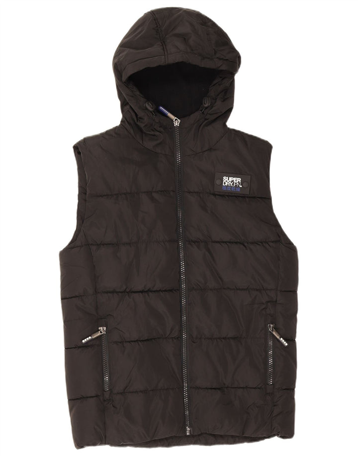 Colete acolchoado com capuz masculino Superdry UK 36 pequeno poliéster preto